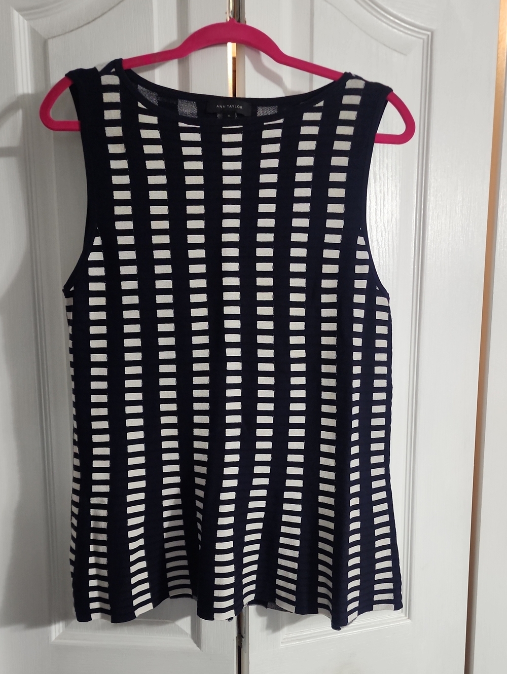 Ann Taylor Navy and White Striped Knit Sleeveless Top